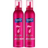 Suave Extra Hold Mousse bottle front shows natural volume and hold.