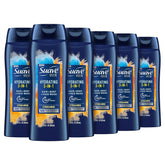 Suave Men 3in1 wash bottle showing all-in-one cleanse for hair, face and body hydration.