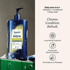 Suave Men Citrus Rush front label highlights citrus scent and three-in-one action.
