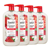 Suave Strawberry Delight bottle with pump showcases refreshing hydration and uplifting fragrance.
