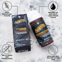 Close-up of Suavecito powder at roots showing texture and volume