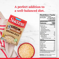 SUCCESS Boil-in-Bag Brown Rice on stovetop cooks in minutes with minimal cleanup.