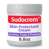 Sudocrem diaper rash cream jar close-up highlighting zinc oxide protection for irritated baby skin.
