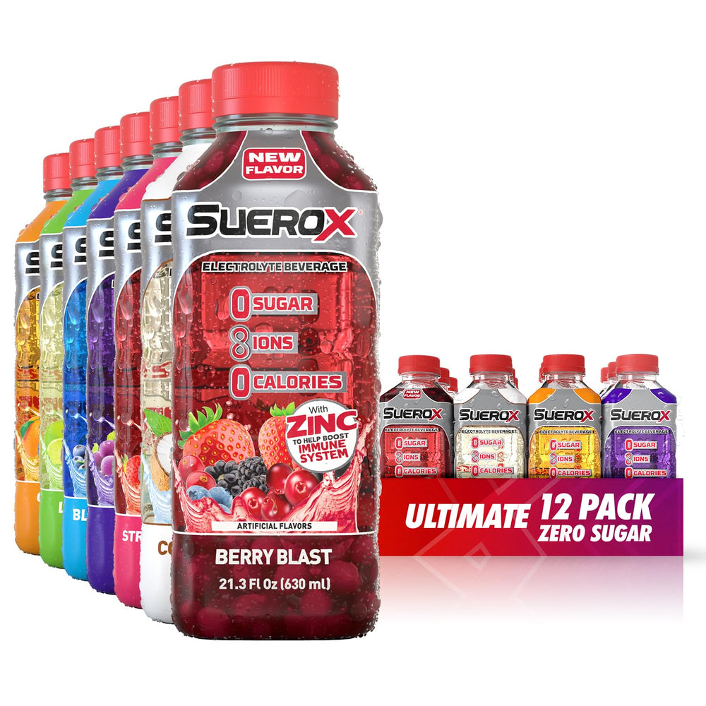 SueroX zero sugar electrolyte bottle pour for quick hydration after workouts