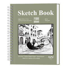 Sufly Sketch Book 8.5 x 11 cover with premium hardcover for on-the-go drawing.