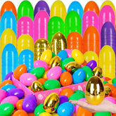 Sufuplay 3-inch colorful Easter eggs in a bright mix ideal for large egg hunts.