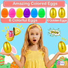 Sufuplay plastic Easter eggs opened to reveal candy and small gifts.