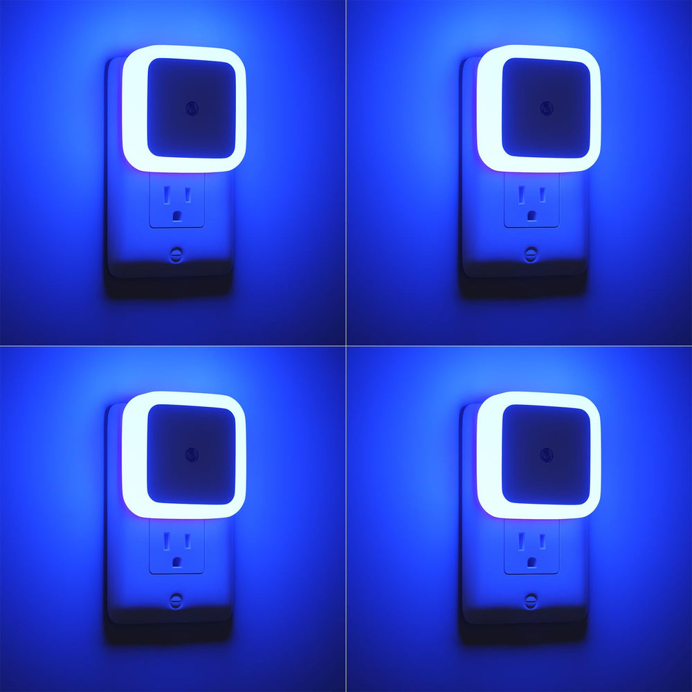 Sujeet blue night light on wall provides gentle illumination for safe steps.