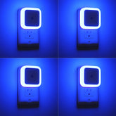 Sujeet blue night light on wall provides gentle illumination for safe steps.