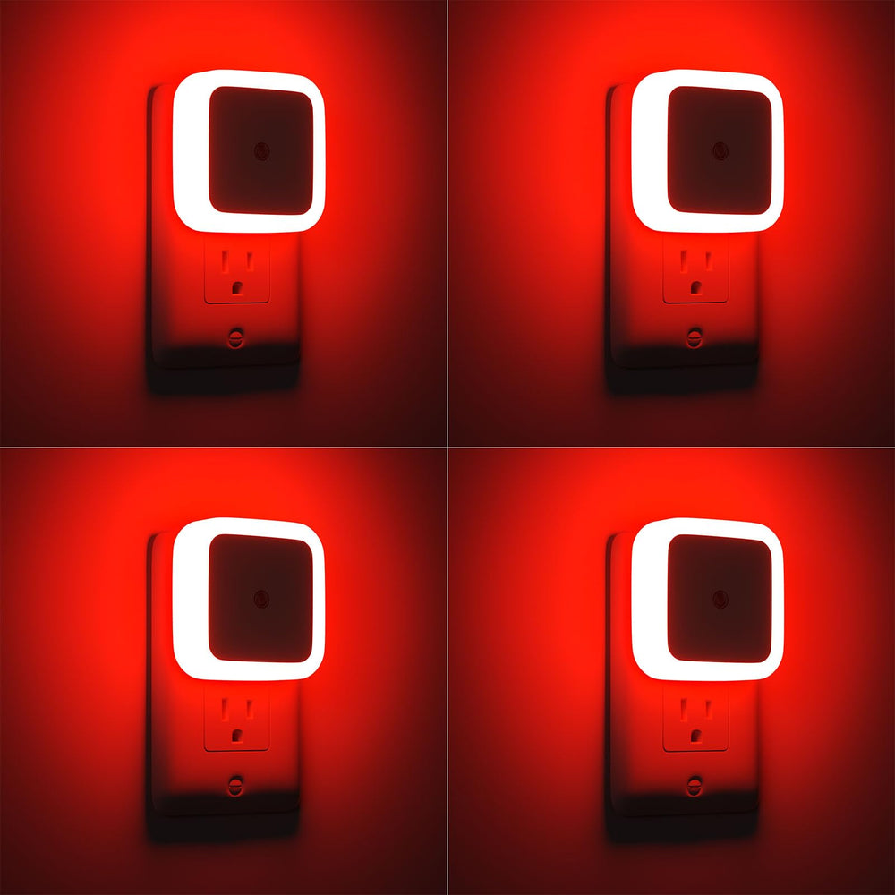 Sujeet red night light wall plug 4-pack illuminates hallways safely at night.
