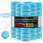 Sukh windshield washer tablet dissolving in water for quick car glass cleaning