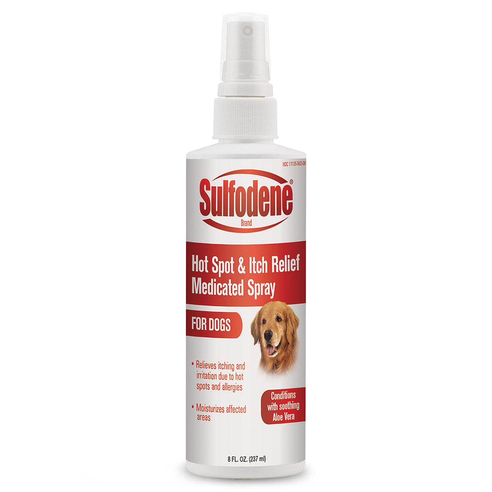Sulfodene hot-spot spray 8oz bottle, soothing itchy dog skin.