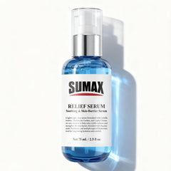 Sumax Relief Serum bottle on a clean surface for daily hydration.