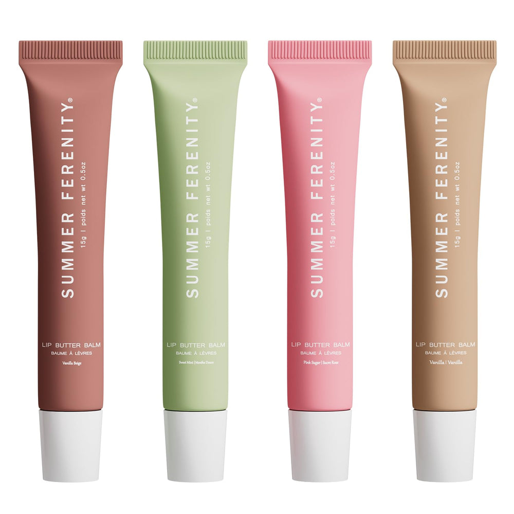 Summer Ferenity lip balm pack front view with four hydrating balms for daily use