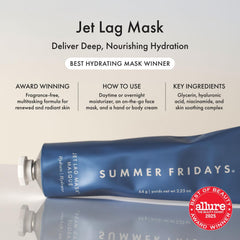 Summer Fridays Jet Lag Mask jar close-up highlighting creamy texture ideal for daily hydration.