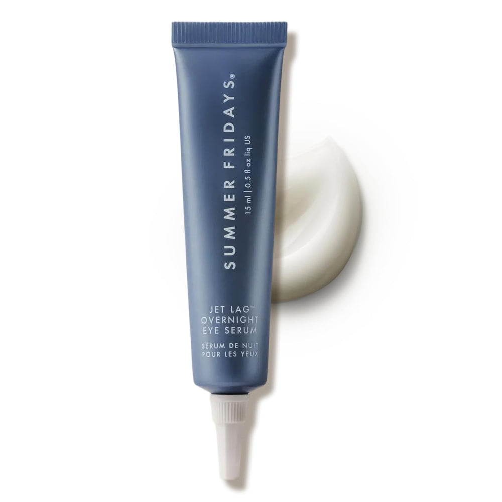 Summer Fridays Jet Lag Overnight Eye Serum bottle emphasizes nighttime hydration.