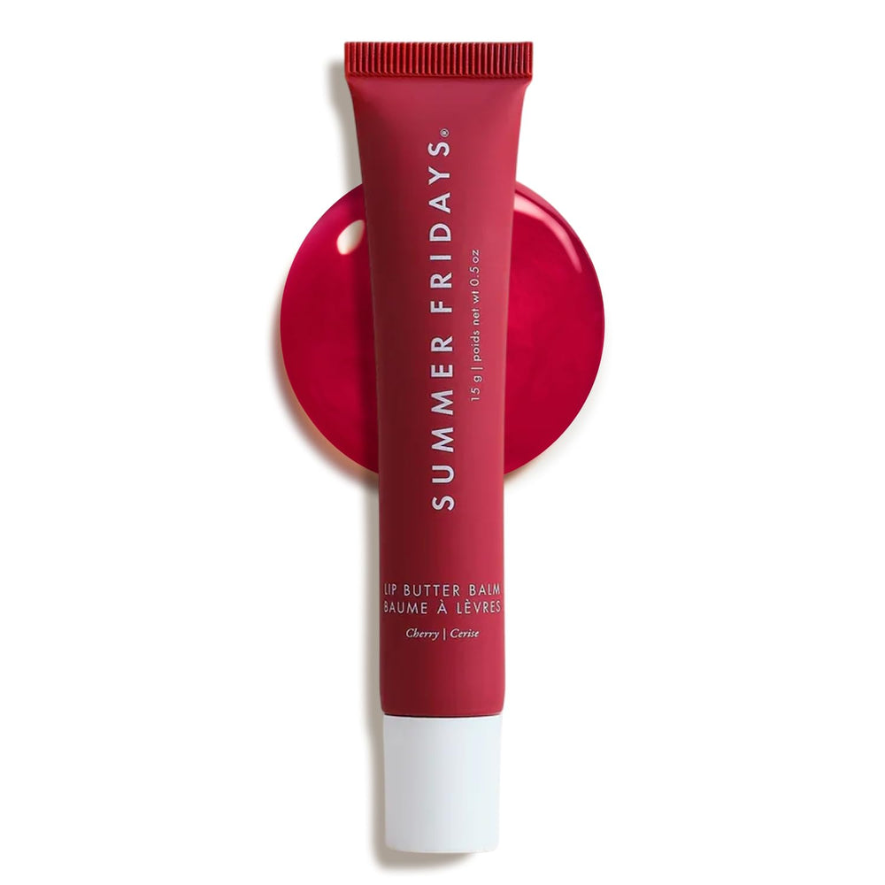 Summer Fridays Tinted Lip Butter Cherry in open jar showing sheer hydration