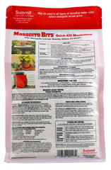 Summit Mosquito Bits bottle closeup demonstrates contents and dosage for easy use.