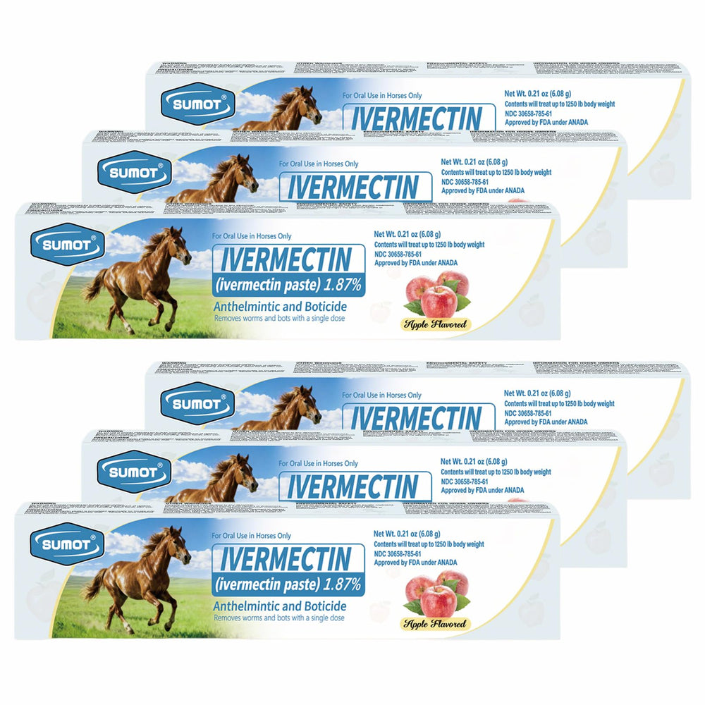 SUMOT 6 pack box of ivermectin horse paste for convenient routine deworming