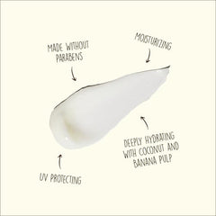 Sun Bum hair care ingredients closeup highlights coconut oil and banana for silky results.