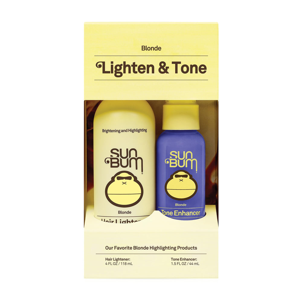 Sun Bum Lighten & Tone Travel Kit bottle-front shows UV protection for sun-exposed blonde hair.
