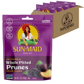 Sun-Maid prunes in front-view resealable bag, ideal for easy snacking