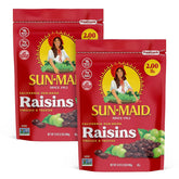 Sun-Maid California sun-dried raisins in resealable bag for fresh, convenient snacking.