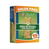 Sunbelt Bakery Oats and Honey granola bars on box front, convenient snack.