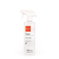 Sunbrella Clean bottle shows versatile fabric cleaner for Sunbrella textiles and vinyl, removing stains