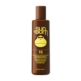 Sun Bum SPF 15 Browning Lotion bottle shown with a tropical vibe and compact size for travel.