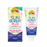 Sunburnt Plus After-Sun Gel bottle front shows cooling hydration for sun-exposed skin.