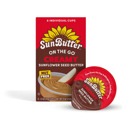SunButter On-the-go Cups Creamy pack close-up, convenient protein snack.