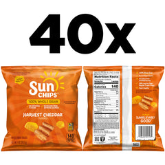 SunChips Harvest Cheddar bag side panel highlighting whole grains and reduced fat