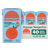 SunCup orange-tangerine juice box front view showing real juice and no added sugar for school lunches