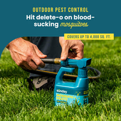 Sunday Mosquito Deleto hose on sprayer attachment in action for easy yard coverage.