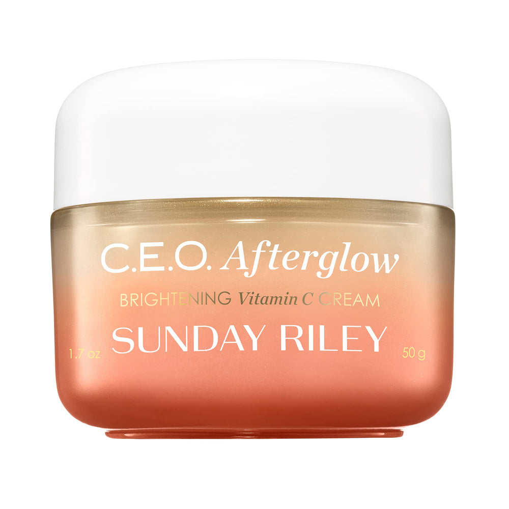 Sunday Riley C.E.O. Afterglow jar closeup reveals luminous hydration.