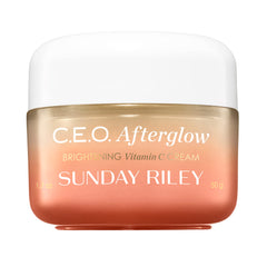 Sunday Riley C.E.O. Afterglow jar closeup reveals luminous hydration.