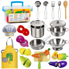 Sundaymot play kitchen pots and pans in stainless steel, durable for imaginative cooking play.