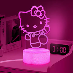 Sunduck Pink Kawaii Kitty 3D Night Light, braided cord for flexible placement