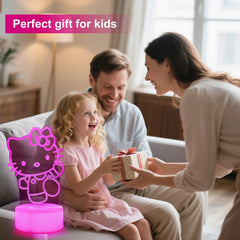 Sunduck Pink Kawaii Kitty 3D Night Light turned on, soft glow for bedtime