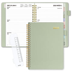 SUNEE 2026 planner cover in sage green with durable vegan leather for durability and style.