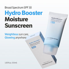 SUNGBOON EDITOR Hydro Booster Sunscreen SPF 30 packaging highlights broad coverage