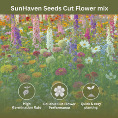 SunHaven Seeds cut flower mix shows diverse colors for beds and borders
