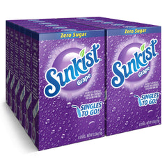 SINGLES TO GO Sunkist Grape packet being poured into water for flavor on the go