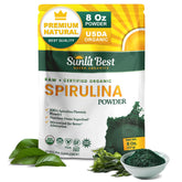 Sunlit Best Green Organics Spirulina Powder bottle with USDA Organic label, ideal for daily use
