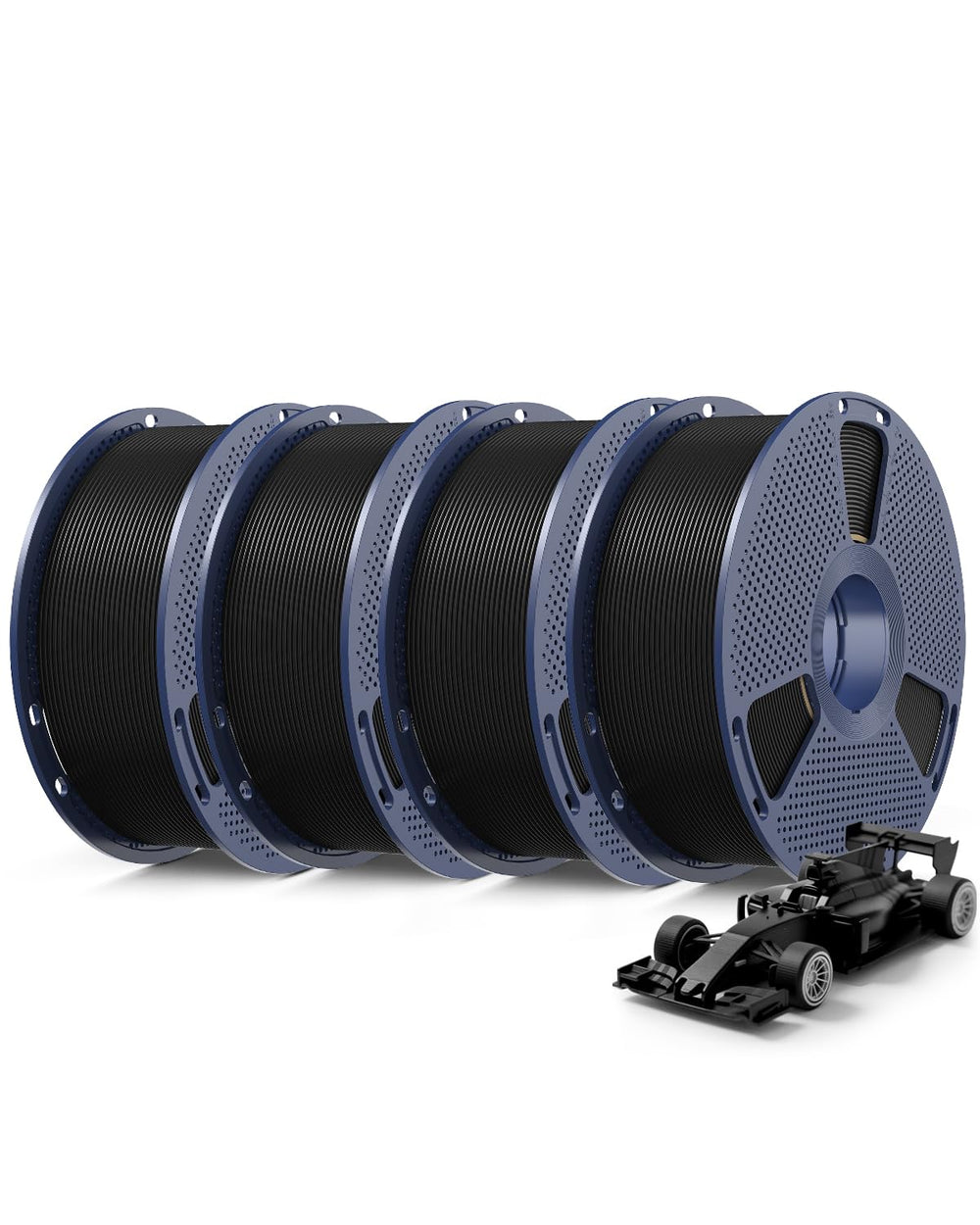 SUNLU PLA Plus 2.0 filament bundle front view shows four spools ready for rapid prototyping.