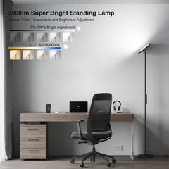 SUNMORY floor lamp remote control image shows managing brightness and color temperature.