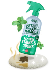 Sunny and Honey Pet Stain and Odor Remover bottle cleans deep into fibers for lasting freshness.