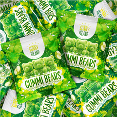 Sunny Island Green Apple Gummi Bears 12-pack display for sharing at events