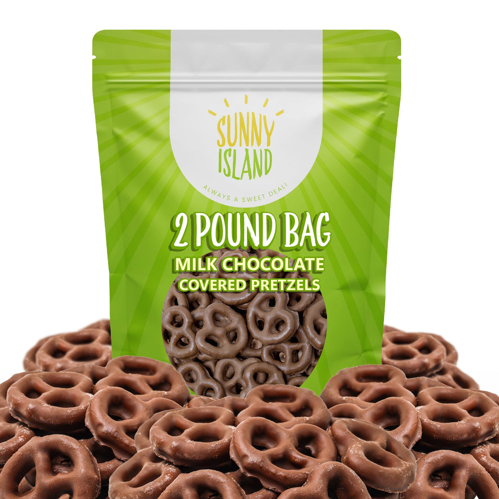 Sunny Island milk chocolate mini pretzels 2lb bag—great for sharing at gatherings.